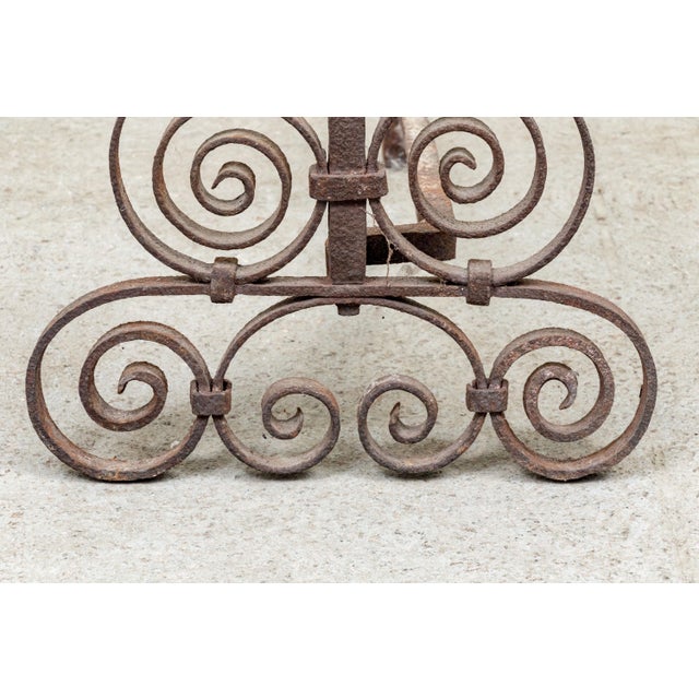 19th Century Antique Scrollwork Wrought Iron Andirons—A Pair For Sale - Image 4 of 8