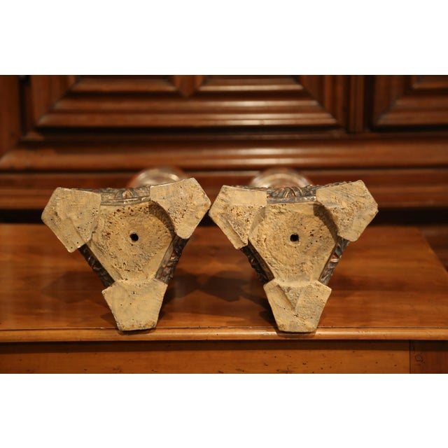 Pair of 19th Century Italian Carved Silver Leaf Pricket Candlesticks For Sale - Image 10 of 11