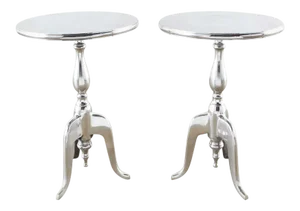 Polished Metal Round Pedestal Drink Tables - a Pair