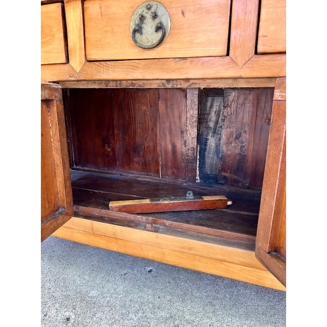 Late 20th Century Chinese Altar Cabinet in the Traditional Style — Elmwood With Original Brass Hardware, 73" For Sale - Image 11 of 12
