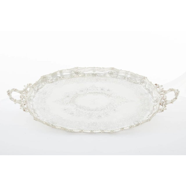 Antique Large Edwardian English Silver Barware / Tableware Tray For Sale - Image 10 of 11