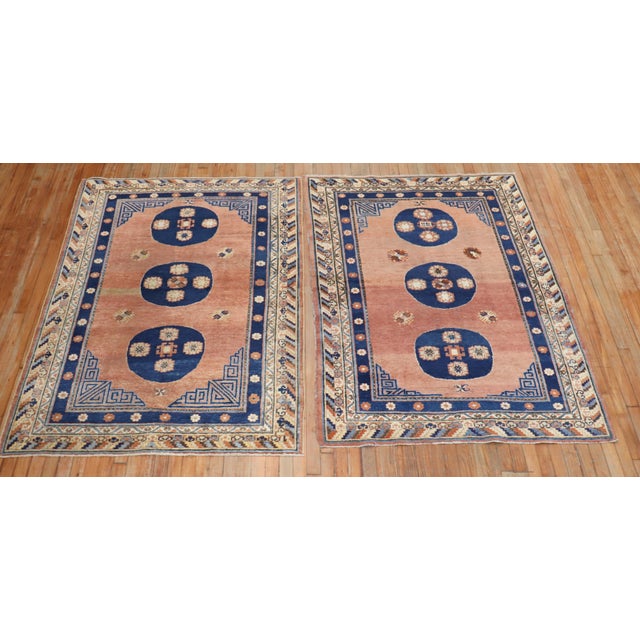 Rare Matching Pair of Antique Khotan Carpets - 4'1" x 5'11" For Sale In New York - Image 6 of 6