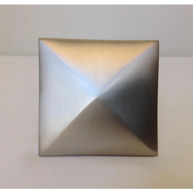 Vintage C.1990's German Blome' (Mfr) "To the Trade," Industry Industrial Brushed Nickel Diamond Point Front Tieback For Sale - Image 4 of 11