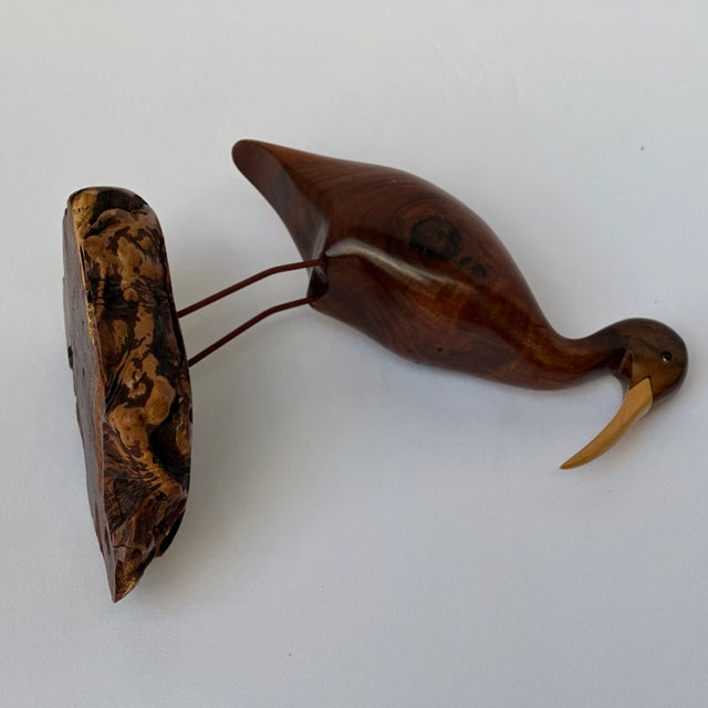 Artist Signed Bruce Stamp Hand Carved Hardwood Shorebird Sculpture on Burl Base For Sale - Image 9 of 9