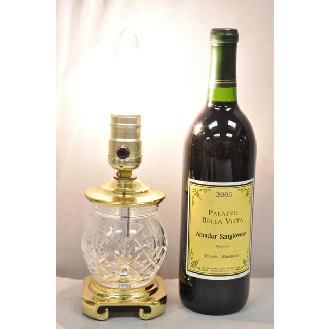 Late 20th Century Waterford Style Small Petite Cut Glass Brass Boudoir Table Lamp by Great Creator For Sale - Image 11 of 11