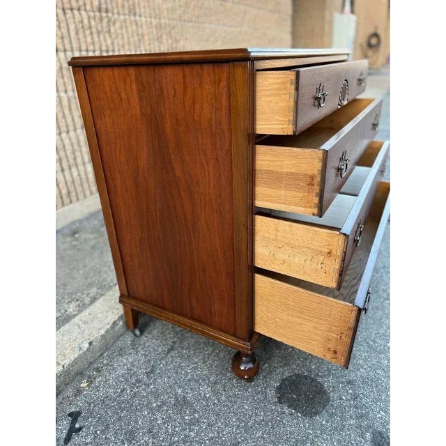 Antique Chest of Drawers Dresser Burled wood on Castors fancy Brass Eagle Drawer Pulls. 4 Drawers move smoothly, dovetail...