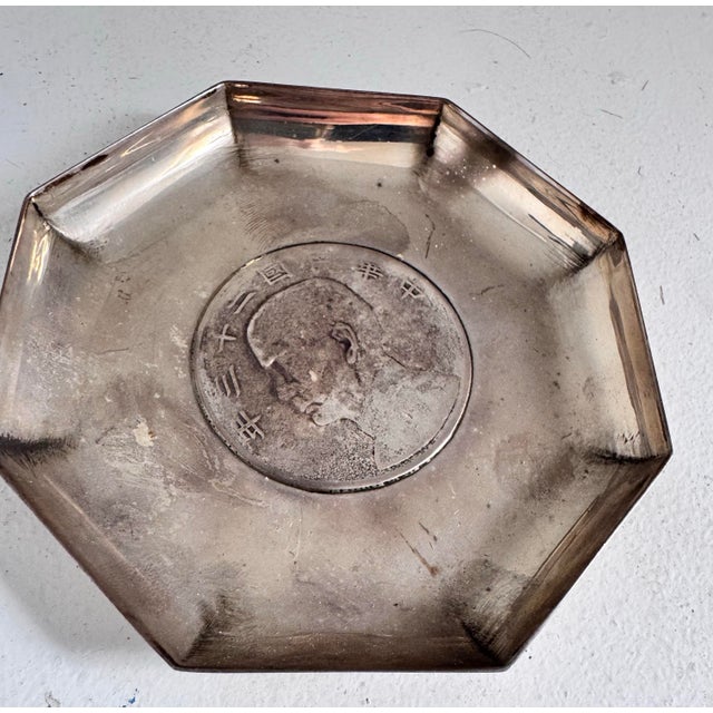 Silver Sterling Silver Antique Export Coin Dish or Trinket Tray. Silver Coin Insert. For Sale - Image 8 of 10