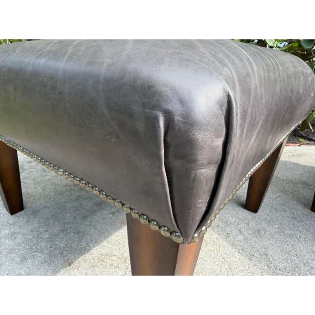 Animal Skin King Hickory Gray Leather Nailhead Ottomans, a Pair For Sale - Image 7 of 12