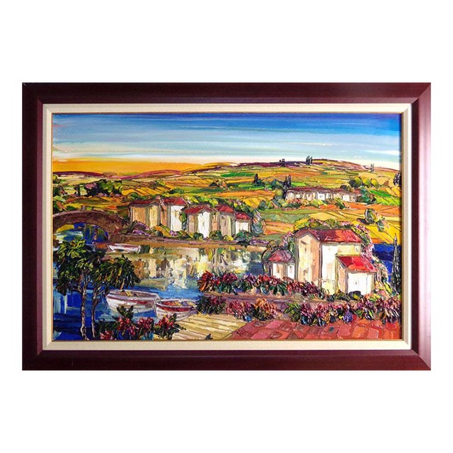 Maya Eventov Tuscan Scene Original Acrylic Painting on Canvas Landscape Framed For Sale