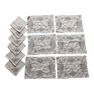 Vintage Madeira Linen Placemats and Napkins Set- 12 Pieecs For Sale
