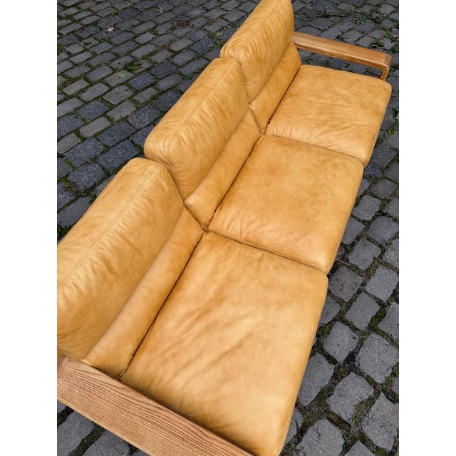 Three-Seater Sofa in Yellow Genuine Leather and Wood by Rolf Benz For Sale - Image 3 of 11