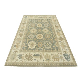 Oushak Rug 8’9” X 12’1” Blue Wool Traditional Hand-Knotted Oriental Carpet For Sale