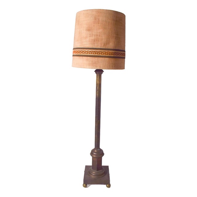 Brown Danish Brass Floor Lamp with Fabric Shade, 1950 For Sale - Image 8 of 8