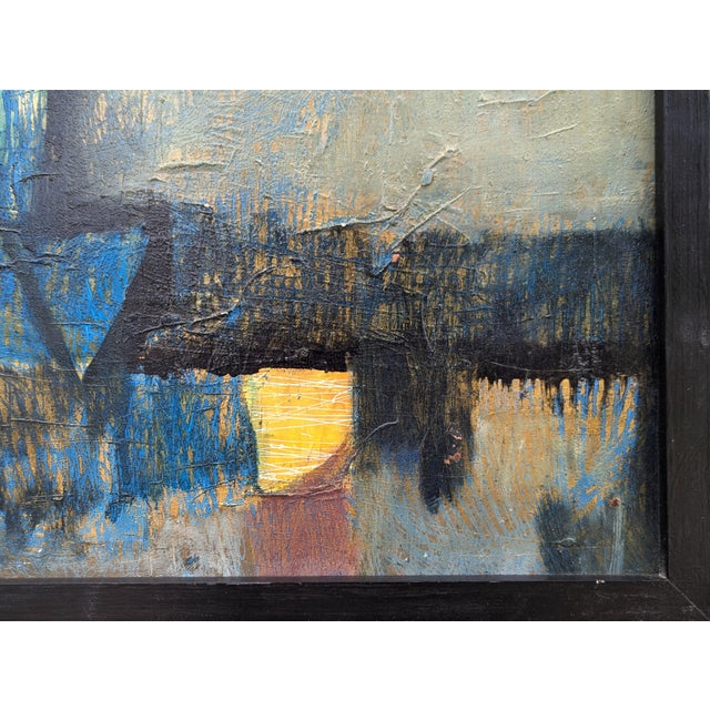 Paint David Adickes "Abstract- Blue w/ One Gold Square" Modern Cubist Inspired Abstract Painting, 20th Century For Sale - Image 7 of 11