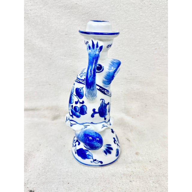 Vintage Blue and White Frog Taper Candle Holder For Sale In New Orleans - Image 6 of 8