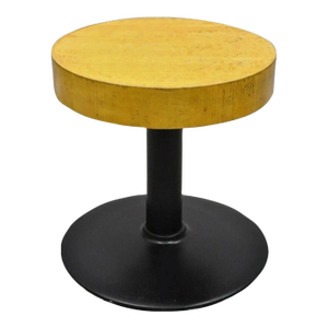 Vintage Industrial Round Butcher Block Wood Cast Iron Pedestal Base Stool