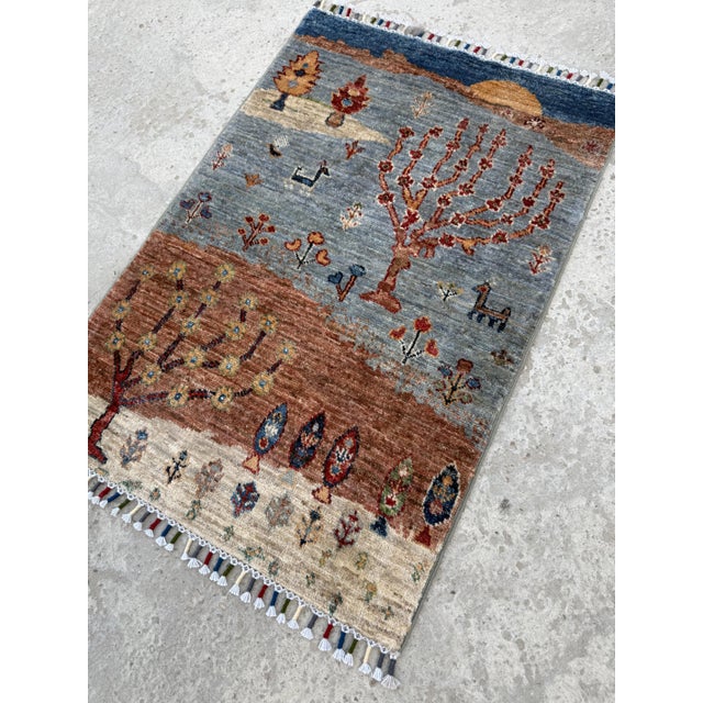 2000 - 2009 Gabbeh Sunset Landscape Rug, Hand-Knotted Wool, 2x3, Blue & Rust For Sale - Image 5 of 12