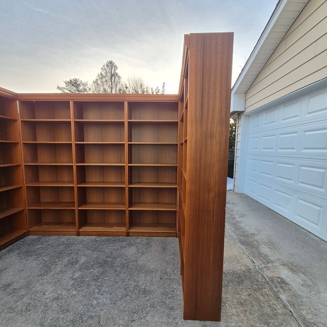 1970s Danish Modern Teak Veneer Library Book Shelves W/ Detachable Crown Moulding - Set of 7 For Sale In Washington DC - Image 6 of 10
