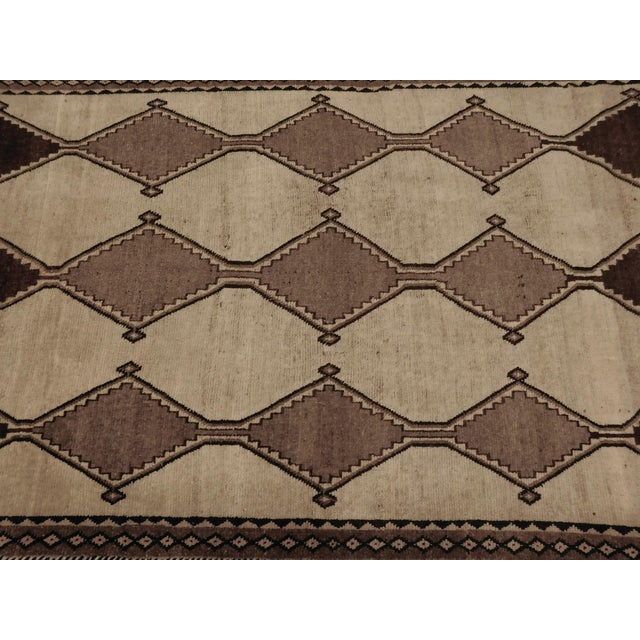 Vintage Vintage Handmade Persian Gabbeh Rug Featuring an Undyed Wool Field With a Geometric Diamond Lattice Pattern. 4'x 7'8" For Sale In Los Angeles - Image 6 of 15
