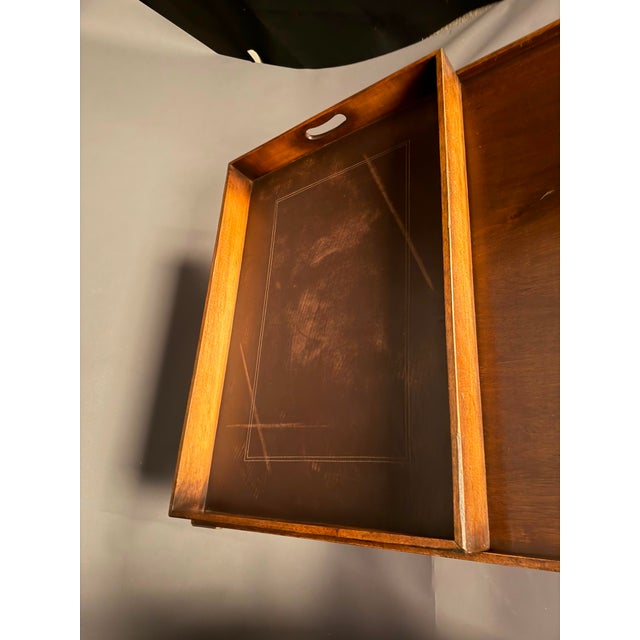 Vintage Campaign Style Mahogany Coffee Table With Removable Leather-Lined Trays & Brass Accents, Circa 1980 For Sale - Image 9 of 13