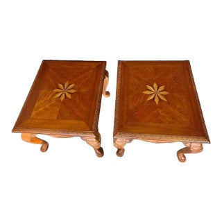 Beautiful Vintage Handcarved Pair of Side Tables With Satinwood Inlays For Sale