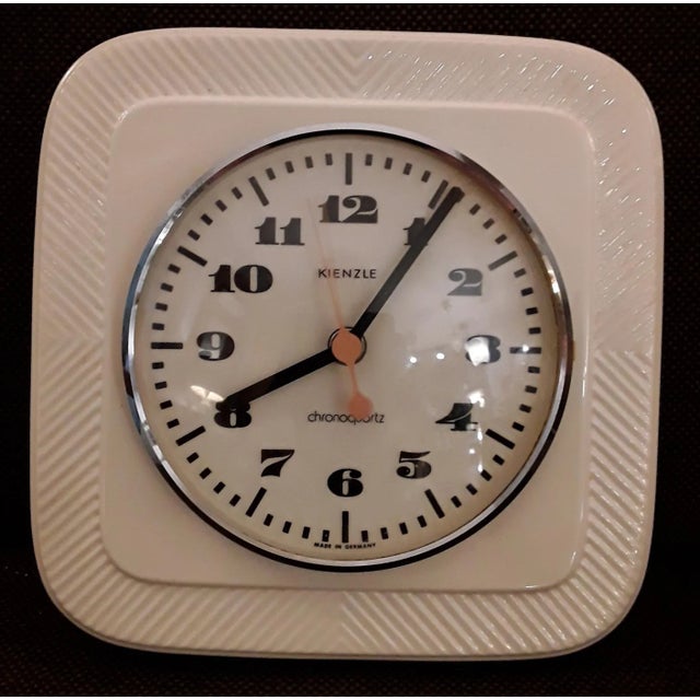 Vintage German Wall Clock in Ceramic, Chromed Metal Ring & Glass from Kienzle, 1970s For Sale - Image 4 of 4