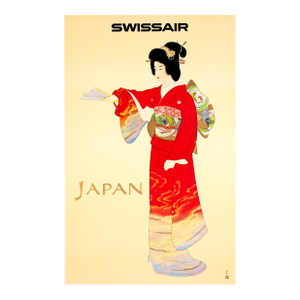 Swissair to Japan by Uemura Shoko 1968 Aviation Poster