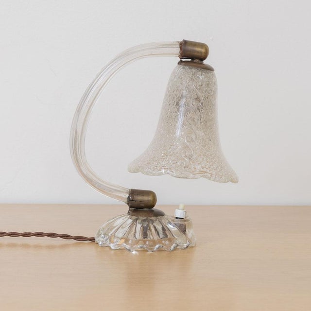 1940s Petite Italian Murano Clear Frosted Glass Lamp For Sale - Image 4 of 16