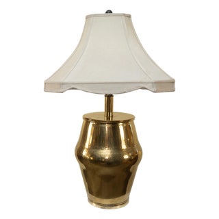 Vintage Hammered Brass Lamp w/ Pleated Linen Shade For Sale