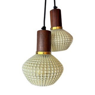 Hanging Lamp in Structured Glass & Teak, Denmark For Sale