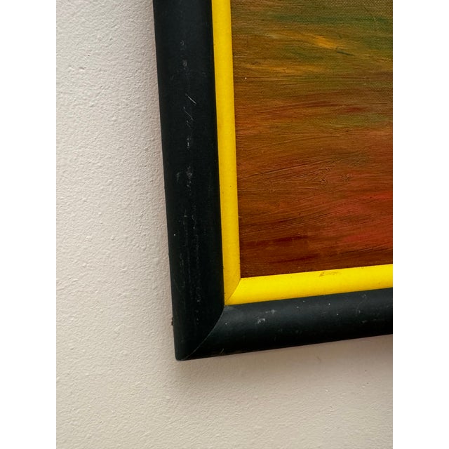 Vintage Mid Century Impressionist "Poppy" Floral Still Life Original Oil Framed Painting in Bottle Green, Dark Pink & Canary Yellow For Sale In Houston - Image 6 of 12