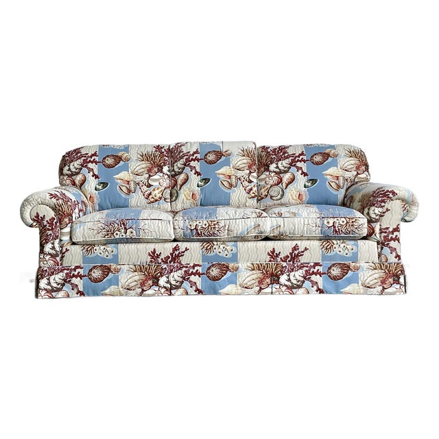 Vintage Cowton and Tout “Tortola Seashells” Printed Three Seat Sofa For Sale