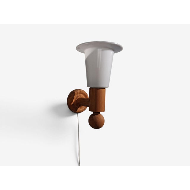 Wood 1970s Uno Kristiansson, Swedish Modern, Pine, Fabric, Wall Sconce For Sale - Image 7 of 10