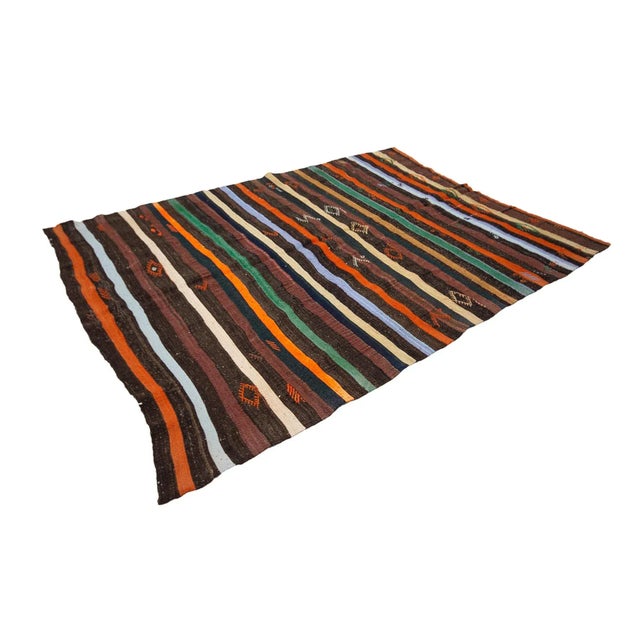 Traditional Stripoed Vintage Kilim Rug For Sale - Image 3 of 7