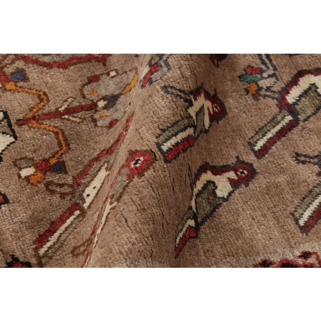 Textile Vintage Gabbeh Persian Runner Rug, Taupe & Red Bird Pictorials - Rug & Kilim For Sale - Image 7 of 8