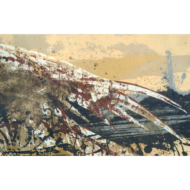 1950s "Field Bird" Modern Earthtone Abstract Serigraph with Bird by Howard Bradford, Framed For Sale - Image 4 of 7