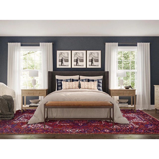 1960s 1960 10'x12'9" Berry Red Pure Wool Tribal Weaving Vintage Persian Heriz Oriental Rug For Sale - Image 5 of 12