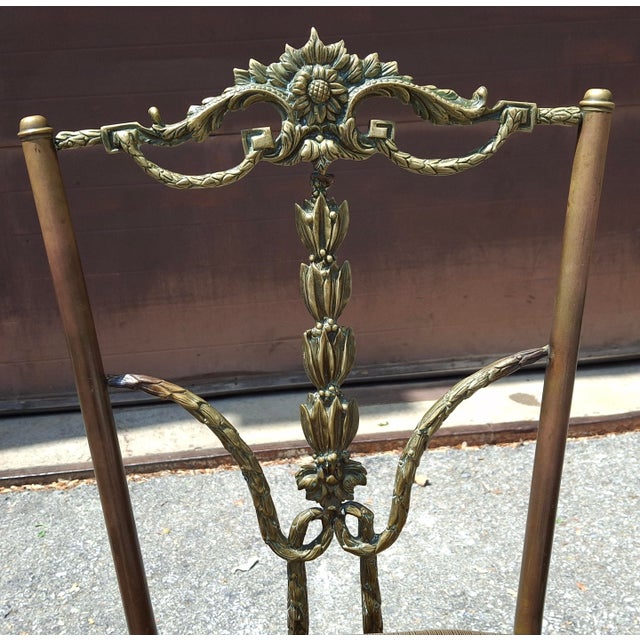 Set Four Italian Neoclassical Engraved Brass and Upholstered Side Chairs C.1950s For Sale - Image 11 of 12