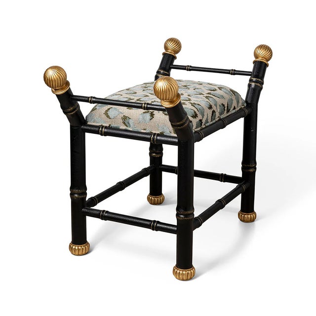 Boca is our hollywood regency style bench with features a bamboo frame and contrast metal gold leaf fluted ball finials...