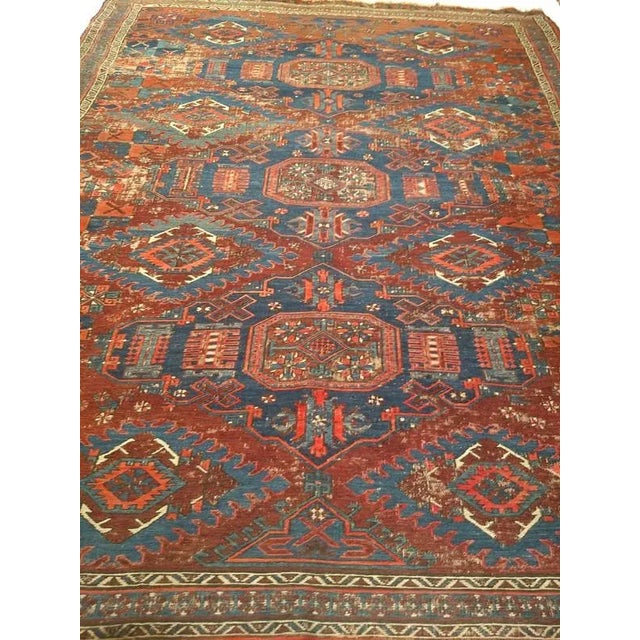 Textile Antique Caucasian Soumak Area Rug, Handwoven Wool, Allover Geometric Pattern, Red & Blue, 5x7 For Sale - Image 7 of 8
