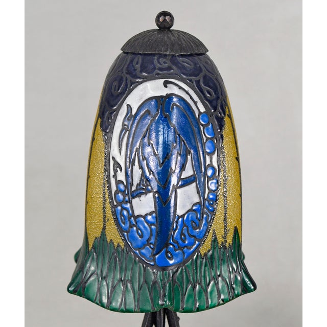 1920s French Art Deco Enameled Table Lamp by Etablissements Leune For Sale - Image 12 of 15