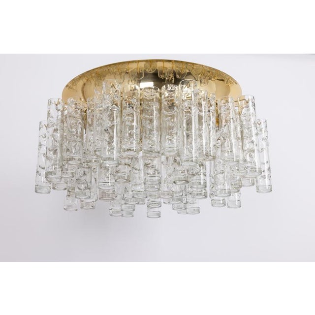 Large Brass and Murano Glass Tubes Flush Mount attributed to Doria, Germany, 1960s For Sale - Image 3 of 15
