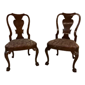 Late 19th Century Pair of English Centenial Chairs in the Queen Anne Manner