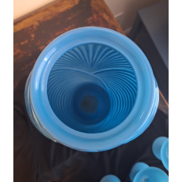 Anchor Hocking 1980s Art Deco Revival French Blue Satin Draped Anchor Hocking Glass Vase For Sale - Image 4 of 5