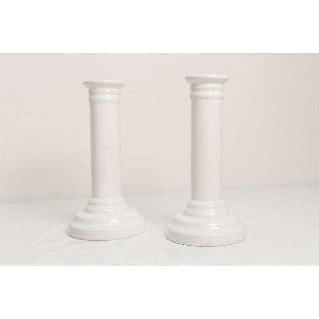 White Ceramic Candlesticks, 1970s, Set of 2 For Sale - Image 3 of 7