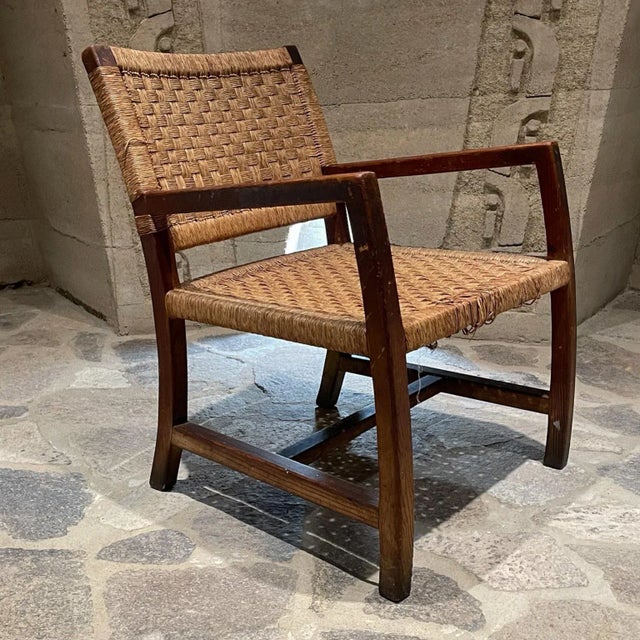 Clara Porset Style Armchair, Red Pine Wood & Seagrass, Mexico, 1940s For Sale - Image 13 of 14