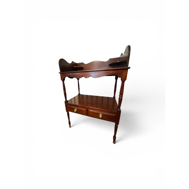 1980s Sheraton Style Mahogany Wash Stand With Corner Shelves and Drawers For Sale - Image 4 of 6