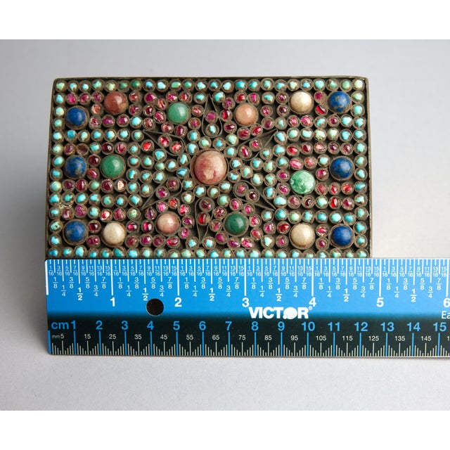 Mid 20th Century Nepalese Style Brass Jewelry Box With Turquoise, Lapis Lazuli & Chalcedony Inlay For Sale - Image 10 of 10