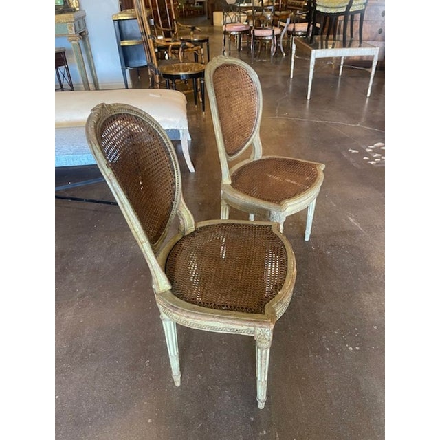 Tan Pair of French Louis XVI Cane Side Chairs For Sale - Image 8 of 11