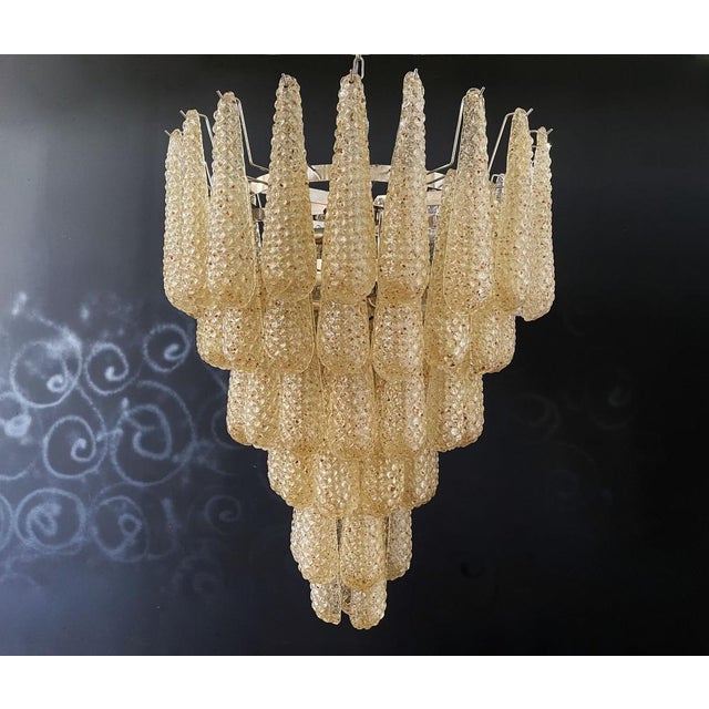 Mid-Century Modern Vintage Italian Murano Chandelier with 75 Amber Glass Petals, 1990s For Sale - Image 3 of 18